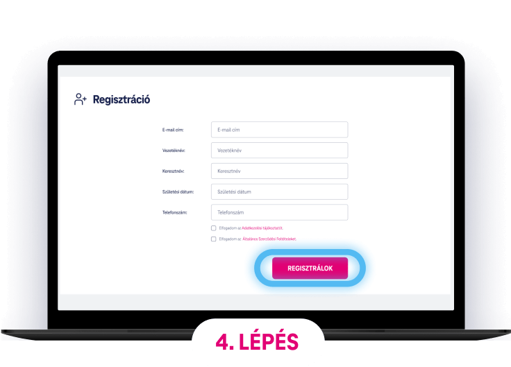 Telekom Egészség regisztrációs űrlap képernyőképe a szolgáltatásra való regisztrációhoz.